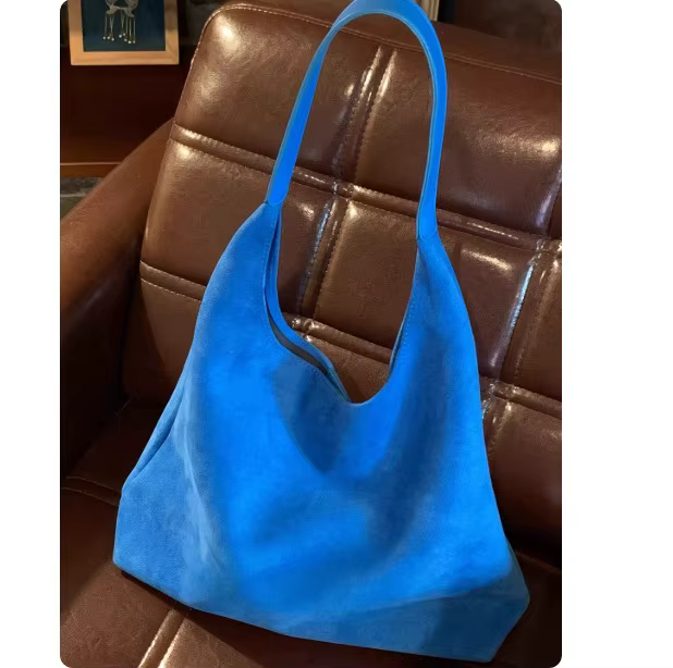 Sac à bandoulière en cuir suédé bleu grande capacité, sac fourre-tout décontracté en toile, le sac b