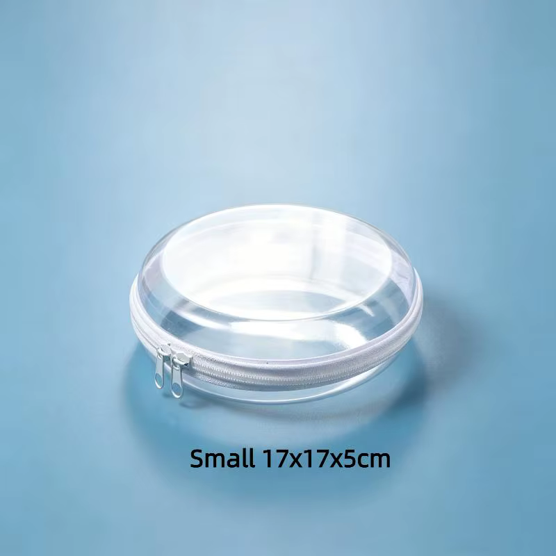 Sac de rangement de voyage rond transparent en PET avec double fermeture éclair, design clair et vis
