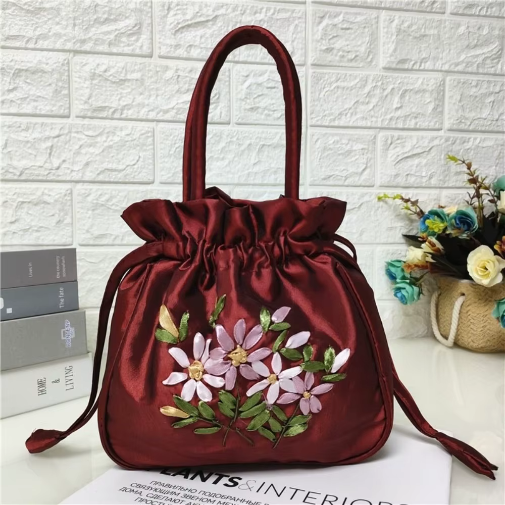 Sac seau pour femme à motif floral brodé, style national, petit sac à main pour femme, sac à télépho