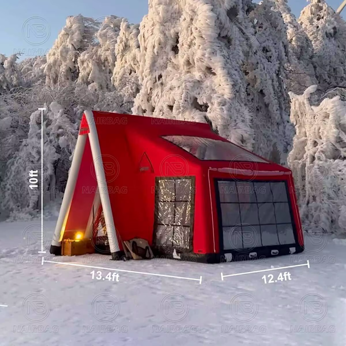 Tente de camping gonflable, tente à tubes d'air 4 saisons, grand abri familial de luxe pour le glamp