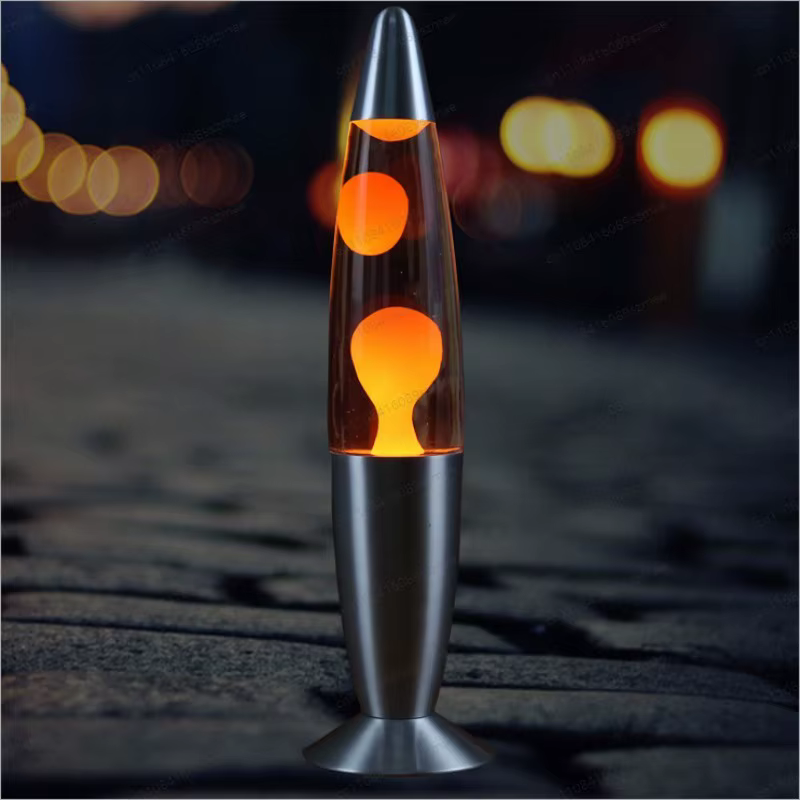 Lampe à lave rétro 13,5 pouces avec base en métal, lampe à mouvement liquide, veilleuse en cire oran