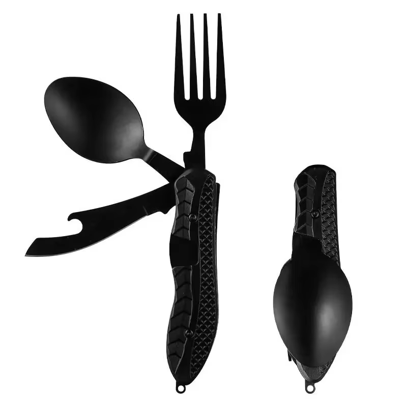 Ustensiles de Camping en plein air portables en acier inoxydable, cuillère pliable, fourchette, cout