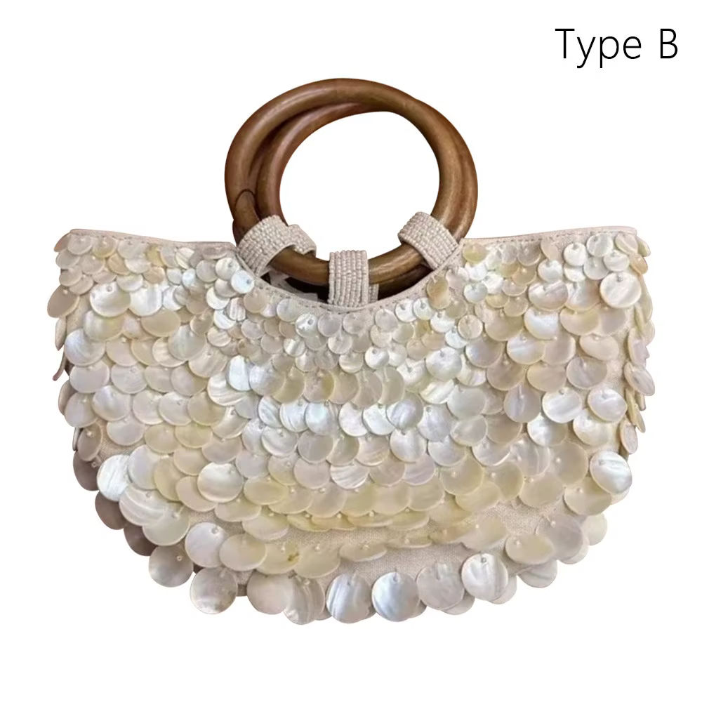 Sac perlé féerique fait à la main ​ ​ ​ ​ Embellissements de coquille de grande capacité ​ ​   Sac à