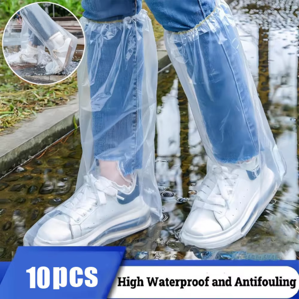 Couvre-chaussures de pluie imperméables, 10 pièces, couvre-chaussures jetable épais Transparent avec
