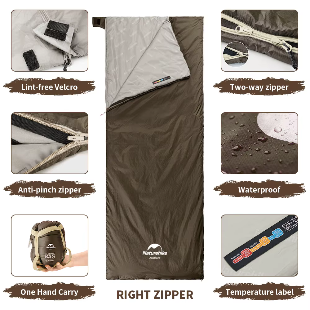 Sac de couchage Naturehike pour le camping, ultraléger LW180, imperméable, en coton, pour la randonn