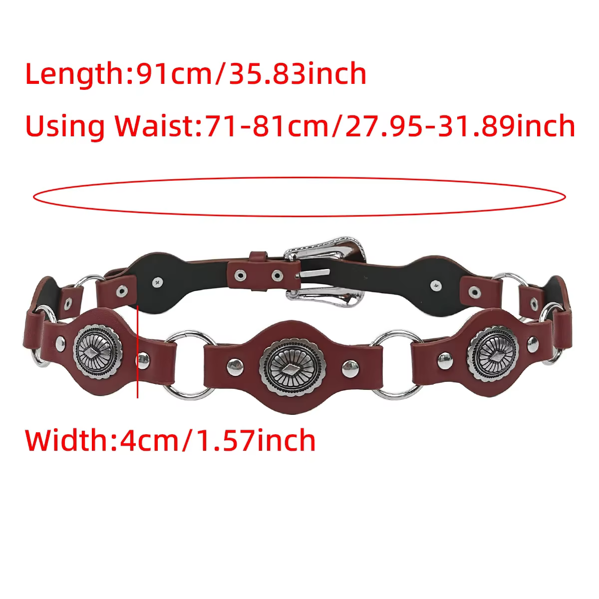 Nouvelle ceinture en cuir rouge de style punk pour femmes, mode rétro américaine décorative, accesso