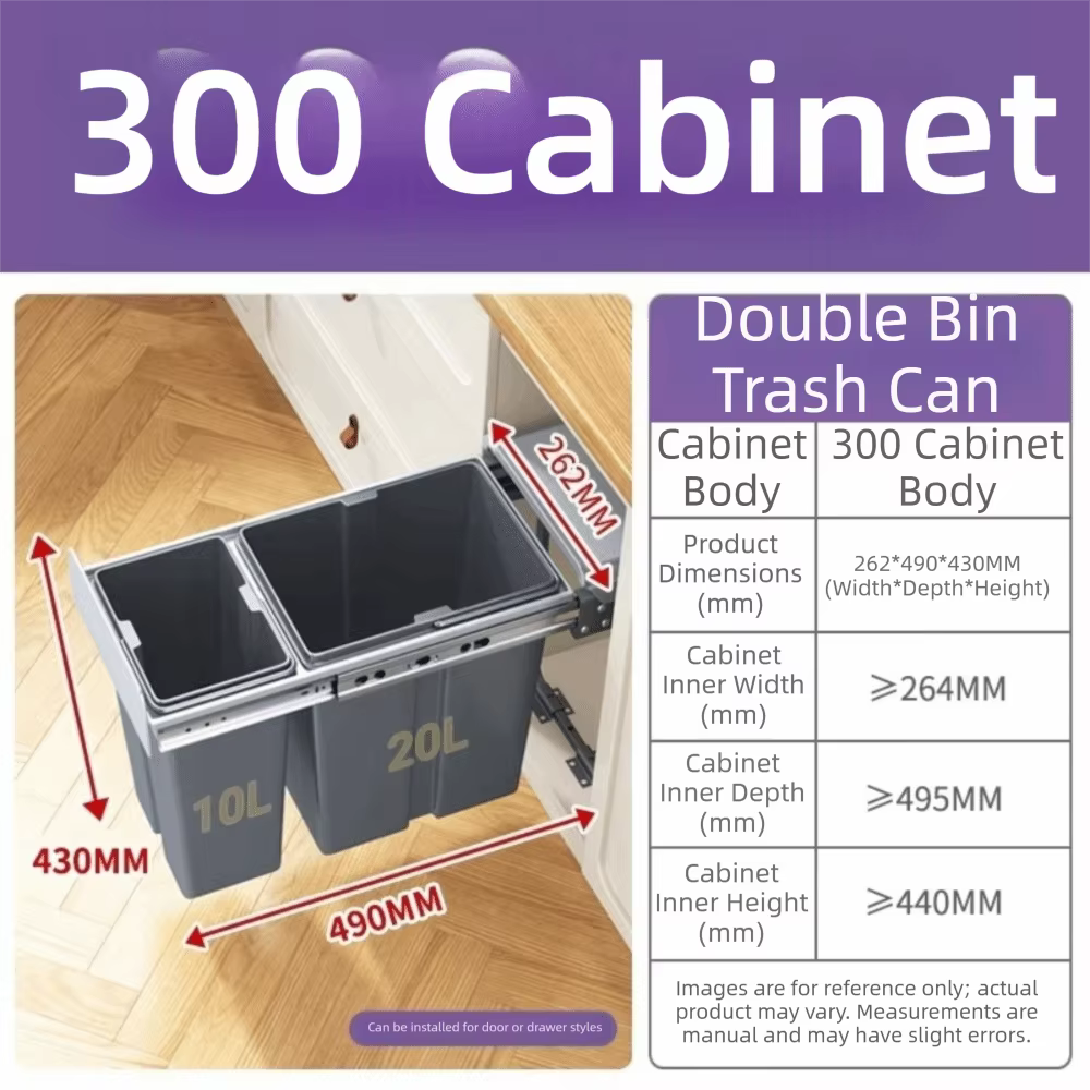 Poubelle de cuisine encastrable 30/40L, grande capacité, avec plateau coulissant sous l'évier, poube