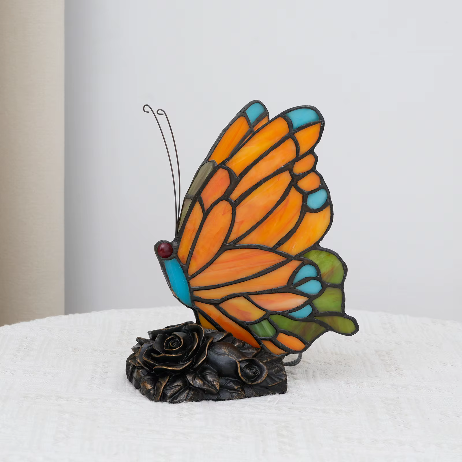 Lampe de table d'appoint en verre Tiffany style papillon orange, lampe de chevet, lampe de nuit, aba