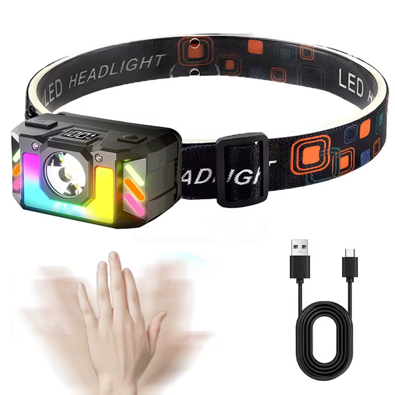 Lampe frontale LED rechargeable puissante avec affichage de la batterie intégrée, idéale pour la pêc