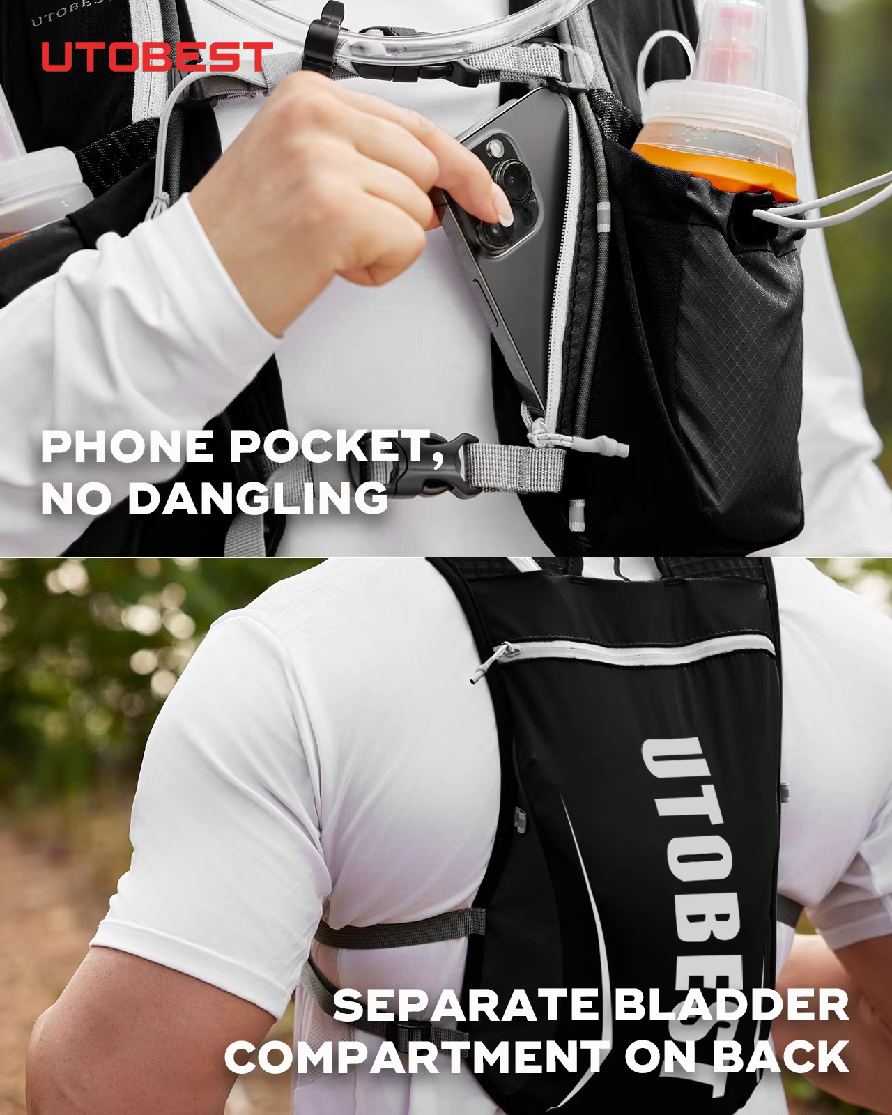 UTOBEST-Sac à dos de course sur sentier avec glaçage d'hydratation ultra léger, vessie d'eau de 1,5