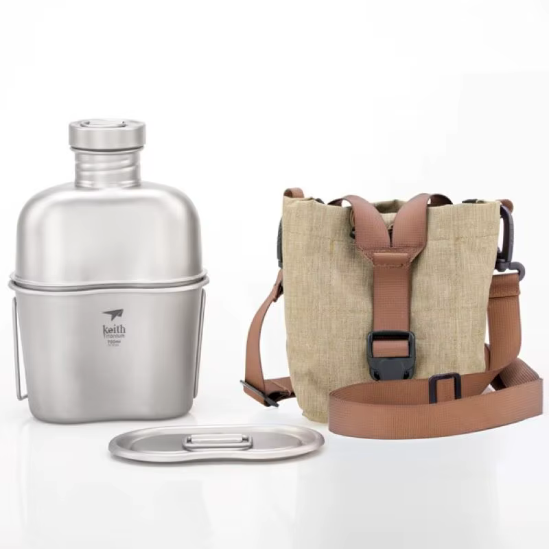 Pamono-Ensemble de bouteilles d'eau militaires en titane Ti3060, kit de cantine de randonnée, poudre