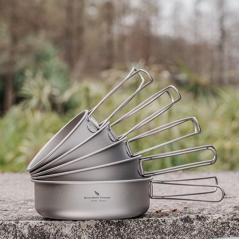 Ensemble de bols en titane pour Voyage sans limites, avec poignée pliante, pour Camping en plein air