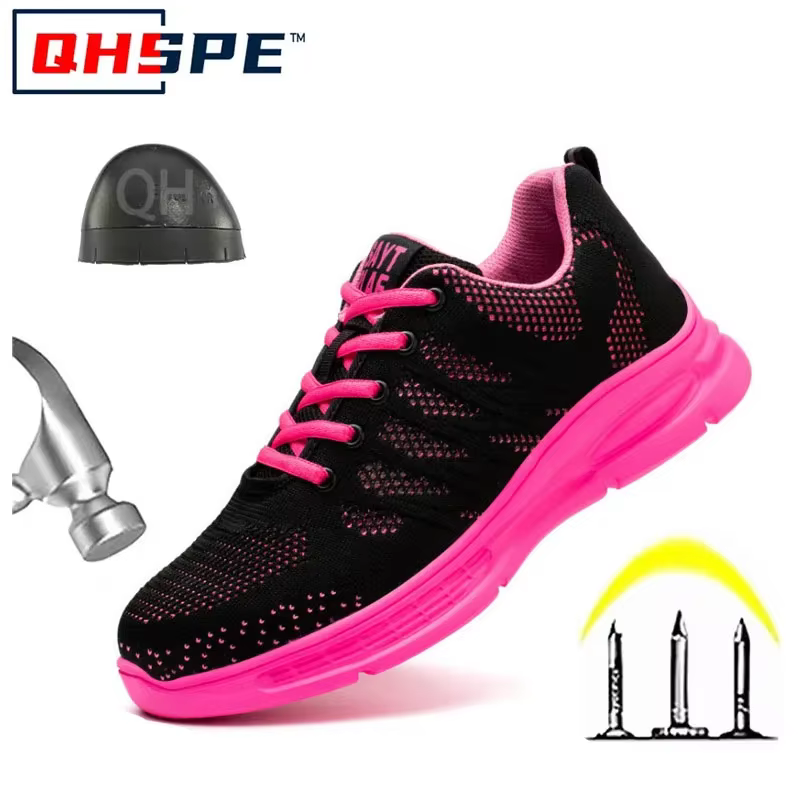 Nouvelles chaussures de travail roses femmes baskets de travail chaussures à bout en acier chaussure