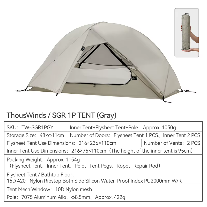 Thous Winds-Tente de randonnée ultralégère SGR 1-Mortgage, tente de camping en silicone Ripstop des 