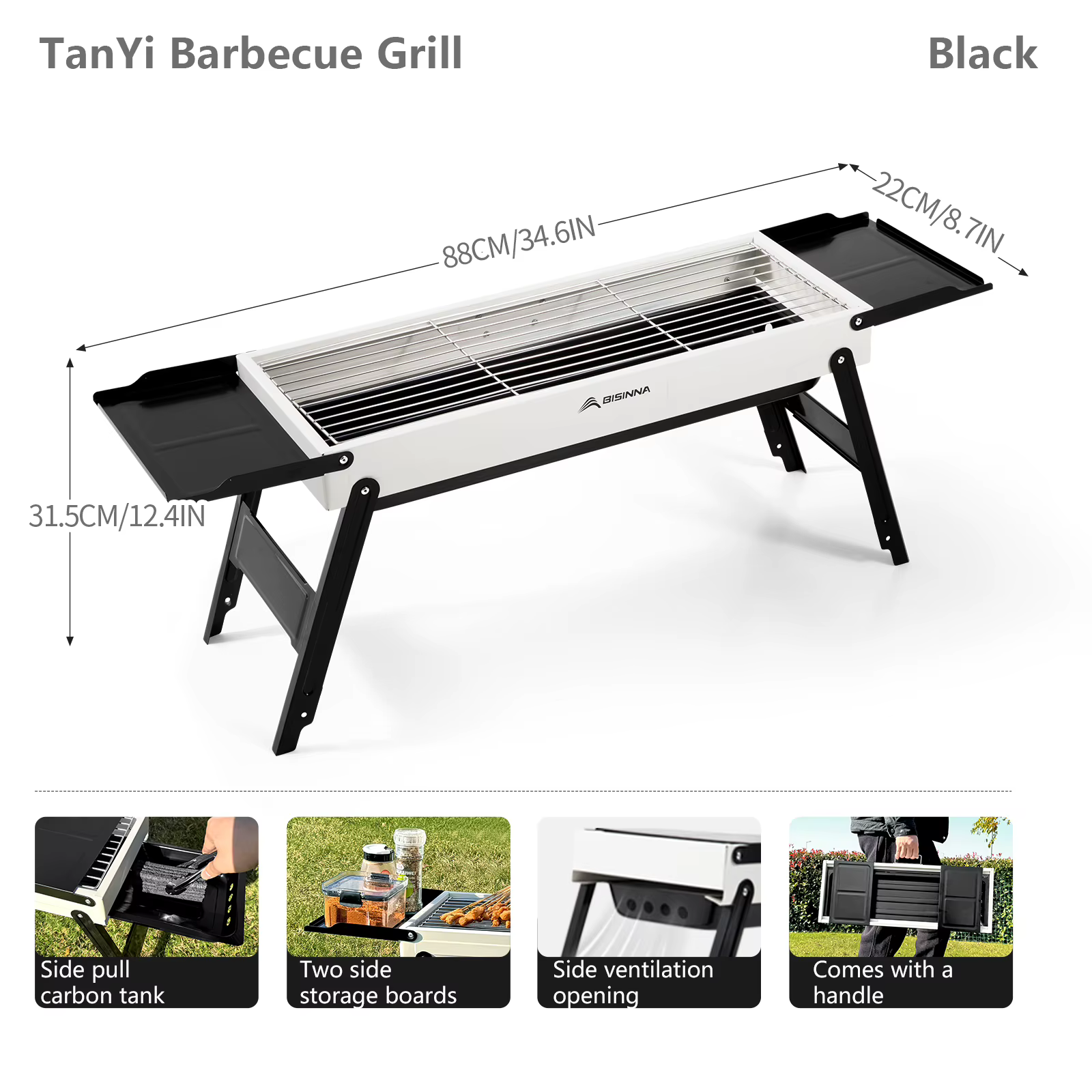 BISINNA Barbecue extérieur Grill Portable pliant poêle à charbon de bois Camping brûleur brasero pou
