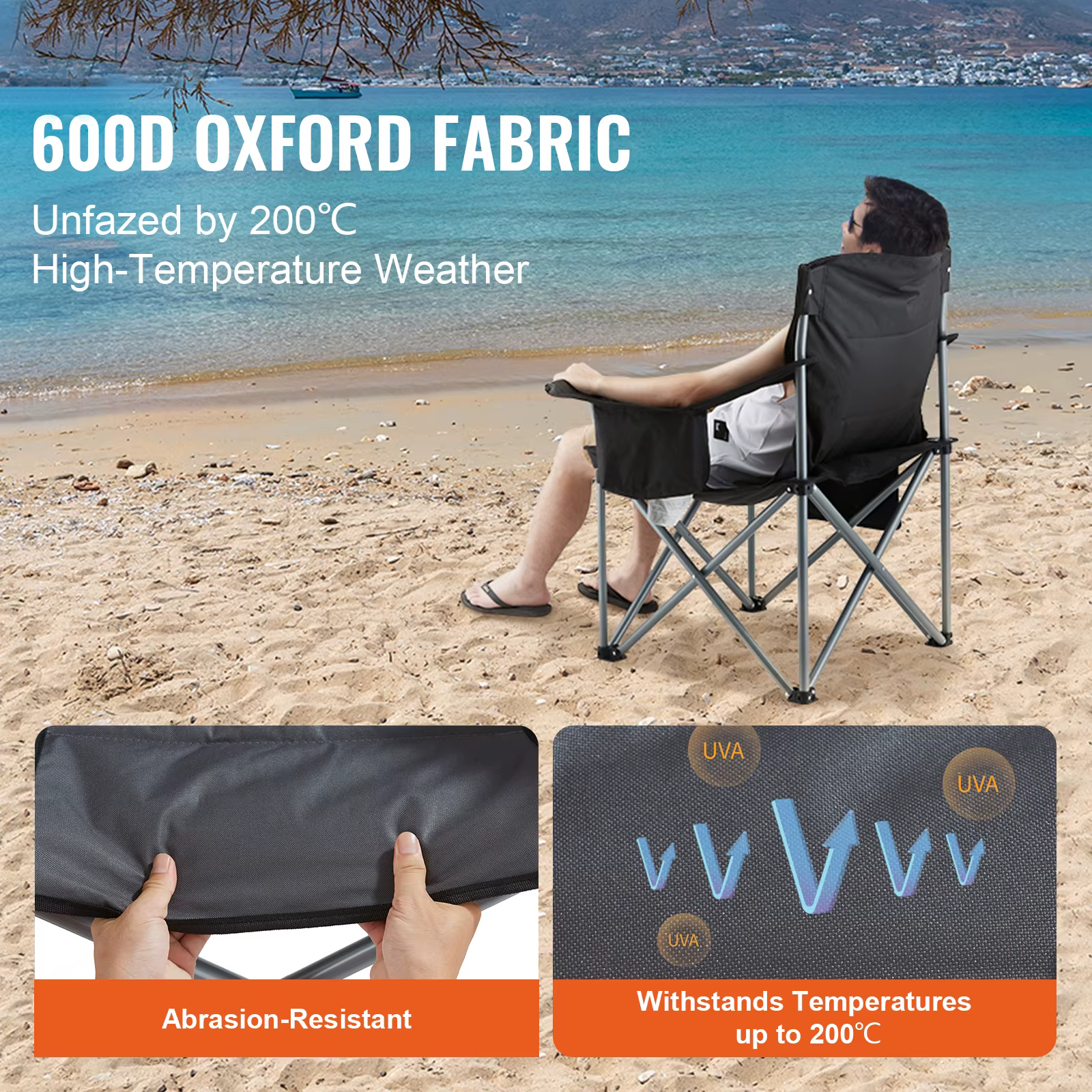 SucceBuy Chaise pliante de camping pour adultes, fauteuils portables à dossier lombaire rembourré av