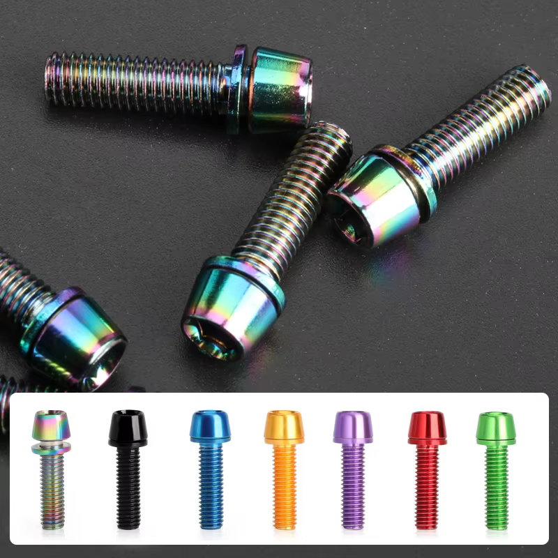 6 pièces/ensemble vis de guidon de vélo en acier allié coloré plaqué titane M5 * 18MM vtt vélo poign