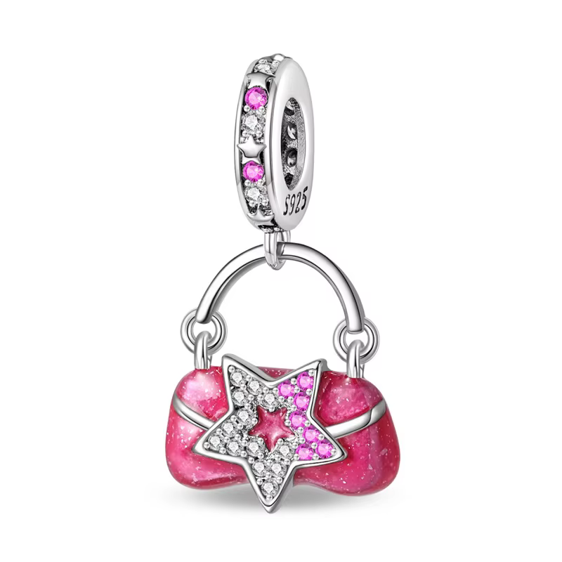 Breloques de sac en argent sterling 925, couleur rose princesse, pendentif tendance, compatible avec