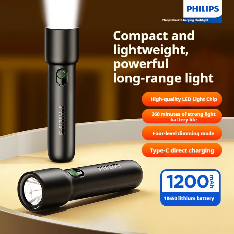 Lampe de poche portable Philips SFL1235, lumière LED avec modes réglables, légère, pour le camping e