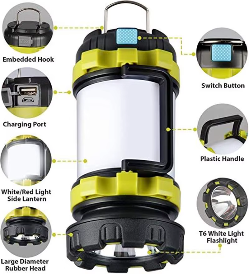 Lanterne de Camping Rechargeable, capacité 3000, batterie externe, lampe de poche Led étanche, lampe