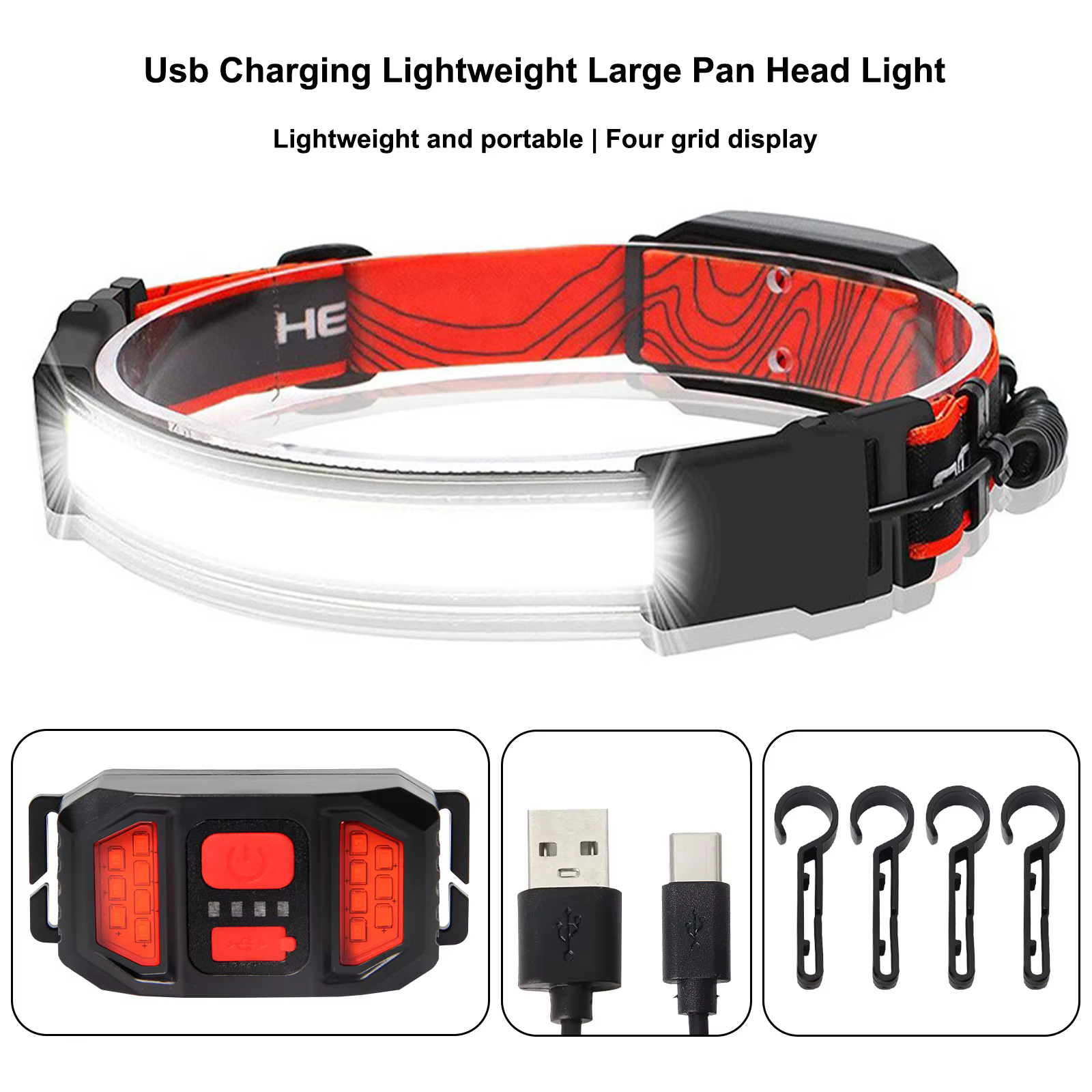 Lampe frontale LED avec phare arrière, Rechargeable, pour casque de sécurité, lampe de poche à faisc