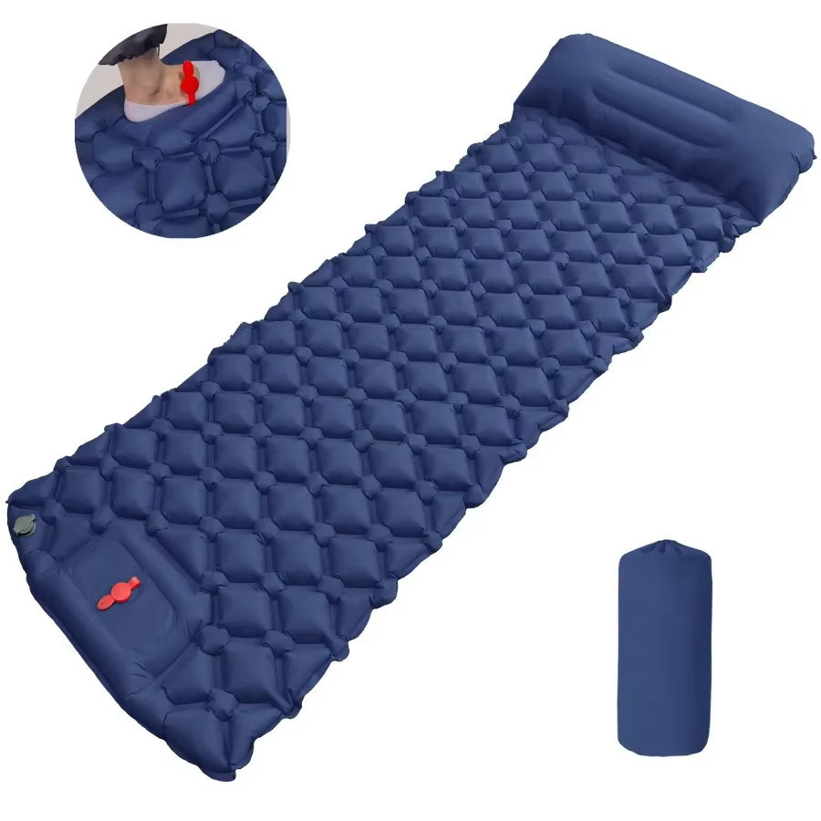 Matelas gonflable de camping extérieur avec oreillers, tapis d'air ultraléger avec pompe de gonflage