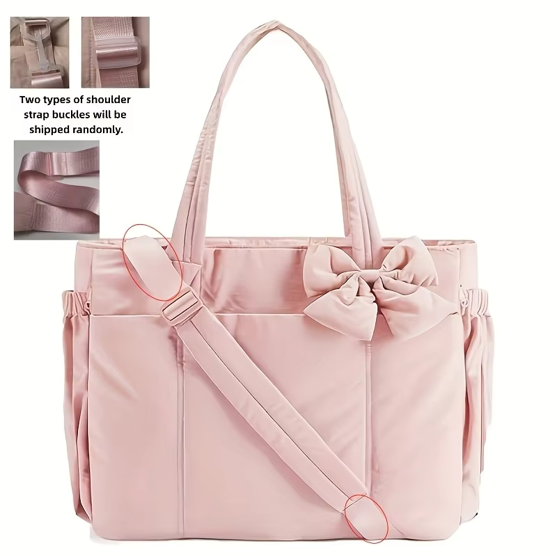 Sac fourre-tout rembourré, sac à bandoulière grande capacité pour femme avec nœud, sac messager poly