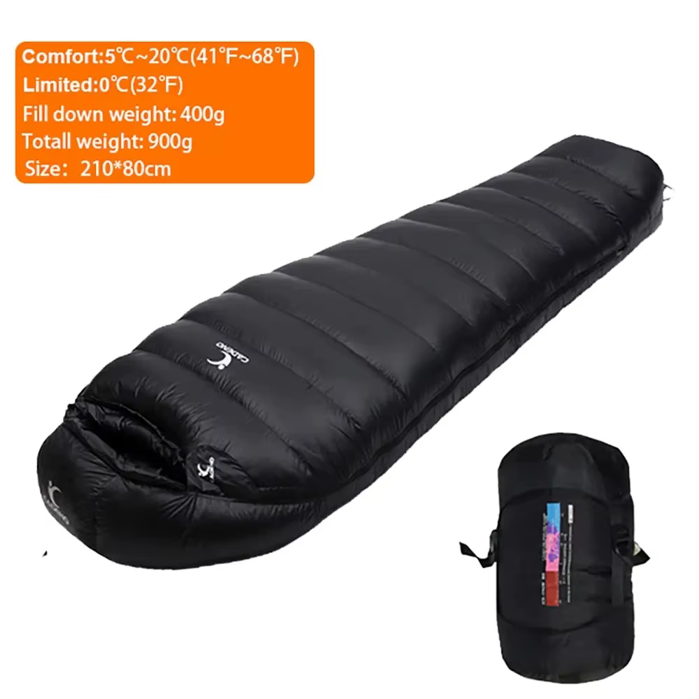 Sac de couchage thermique en duvet de canard blanc ultraléger pour adultes, camping en plein air, vo