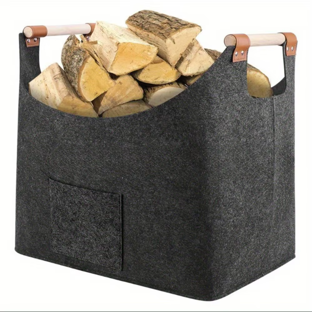 Panier à bois en feutre extra large, pliable, robuste, avec poignées, grande capacité, sac de transp