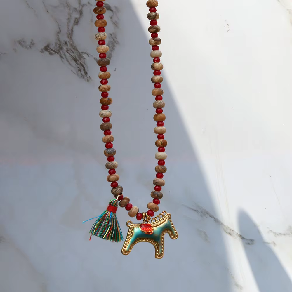 Collier bohème populaire en Europe et en Amérique, ethnique, en pierre naturelle, fait main, avec pe