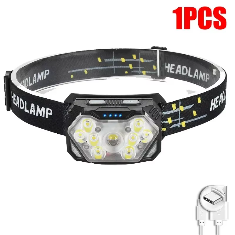 9 Led lampe frontale forte USB rechargeable capteur de mouvement phare Portable pêche Camping lampe 
