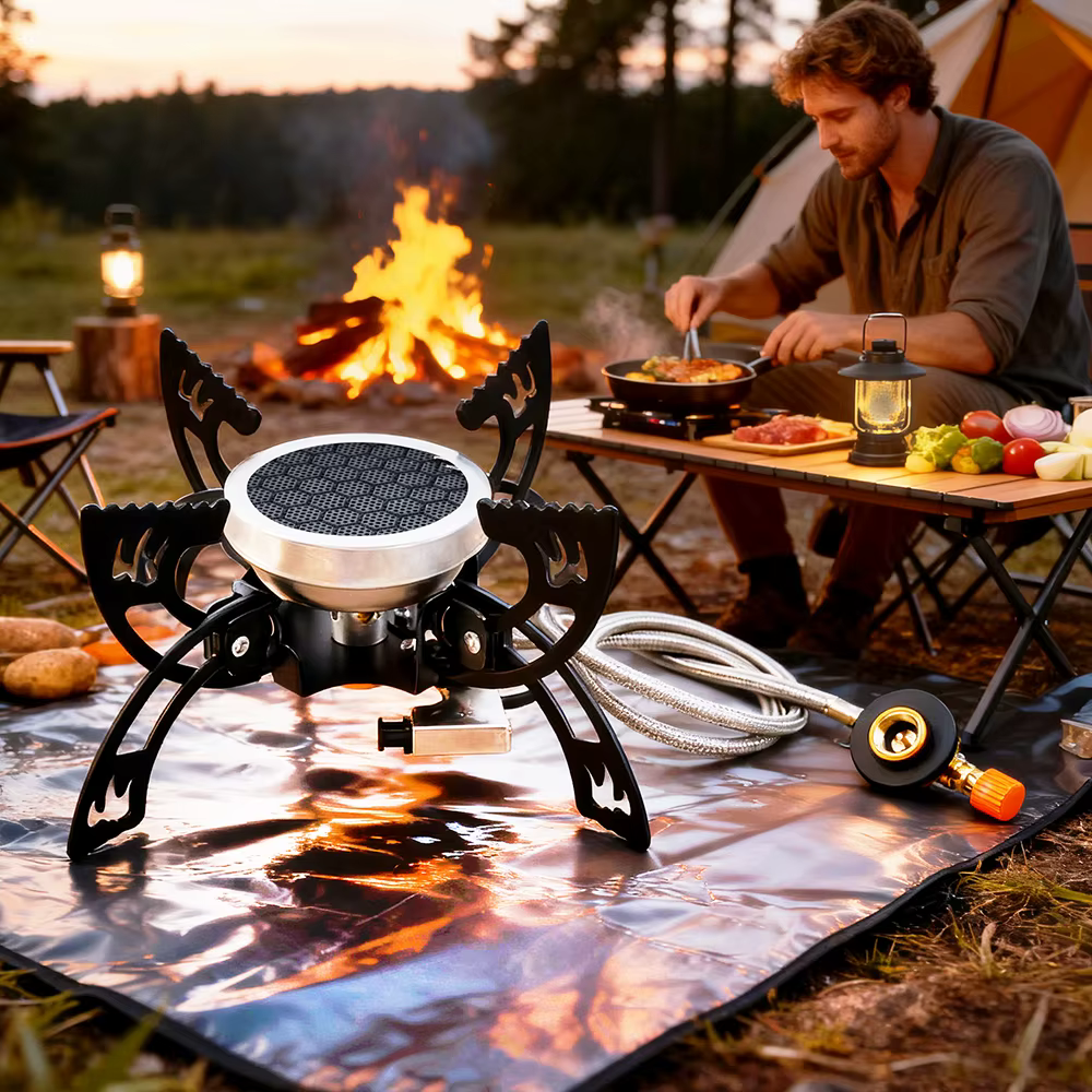 Brûleurs de Camping pliables 4200W, résistants au vent, stabilité des flammes, compacts, conception