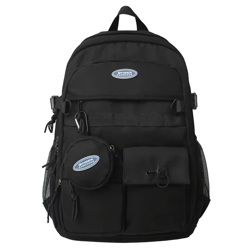 Sac à Dos Noir de Grande Capacité pour Homme et Femme, Cartable à Double Initiation, 3 Documents, Bl