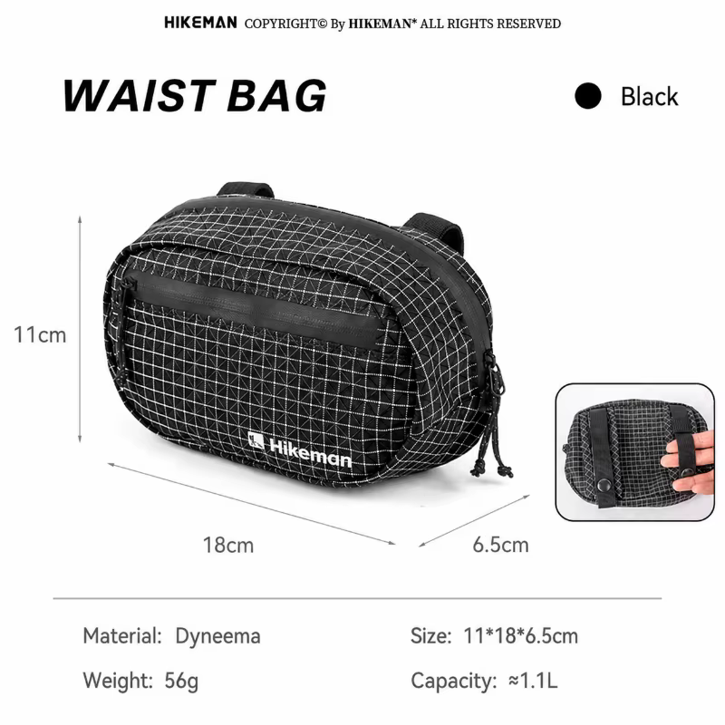 Sac banane de randonnée Hikeman 1,1 L, étanche, en Dyneema, sac de poitrine tactique avec sangles MO