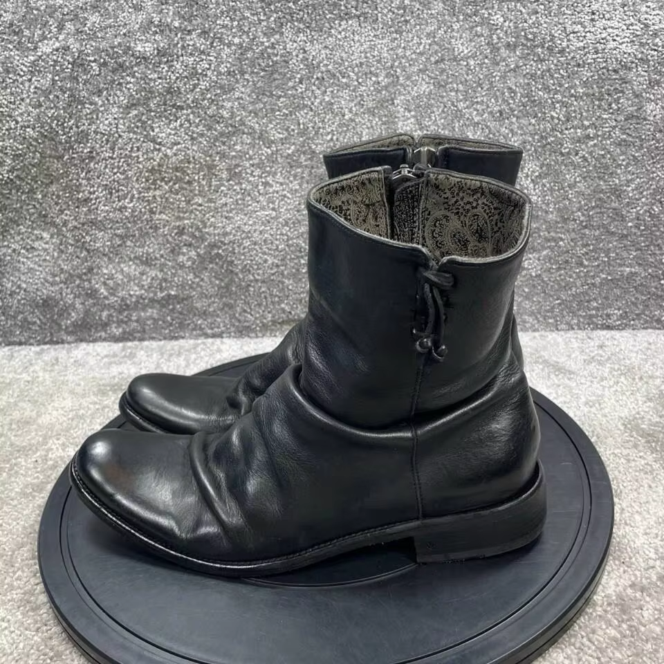 Bottines à fermeture éclair en cuir souple noir froissé pour hommes, bottes courtes à talon bas en c
