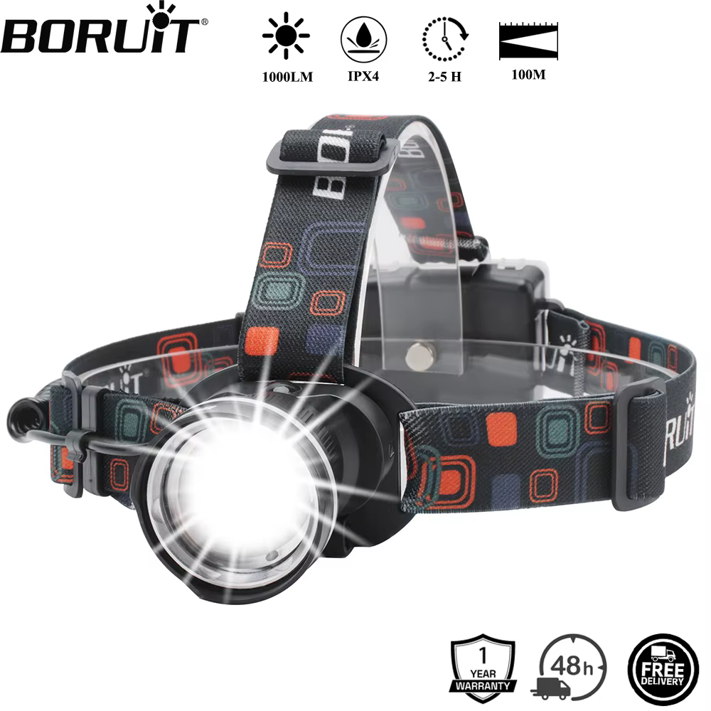 BOIRUiT RJ-2166 Zoom LED phare 1000LM puissant phare utilisation AA batterie tête torche étanche Cam