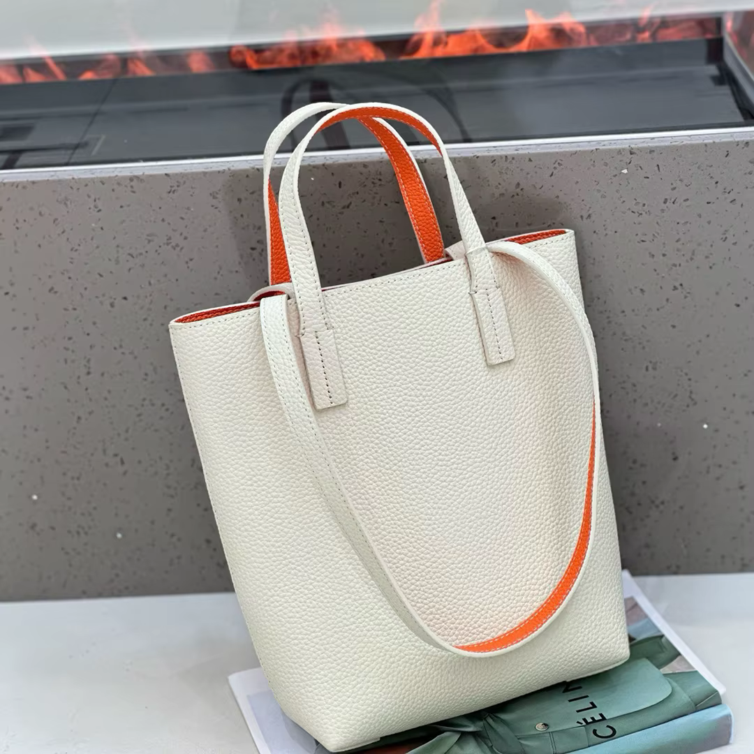 Sac Cuir Véritable Texture Lychee Main Tote Femme Peau Vache Couche Supérieure Doublure Contraste Co