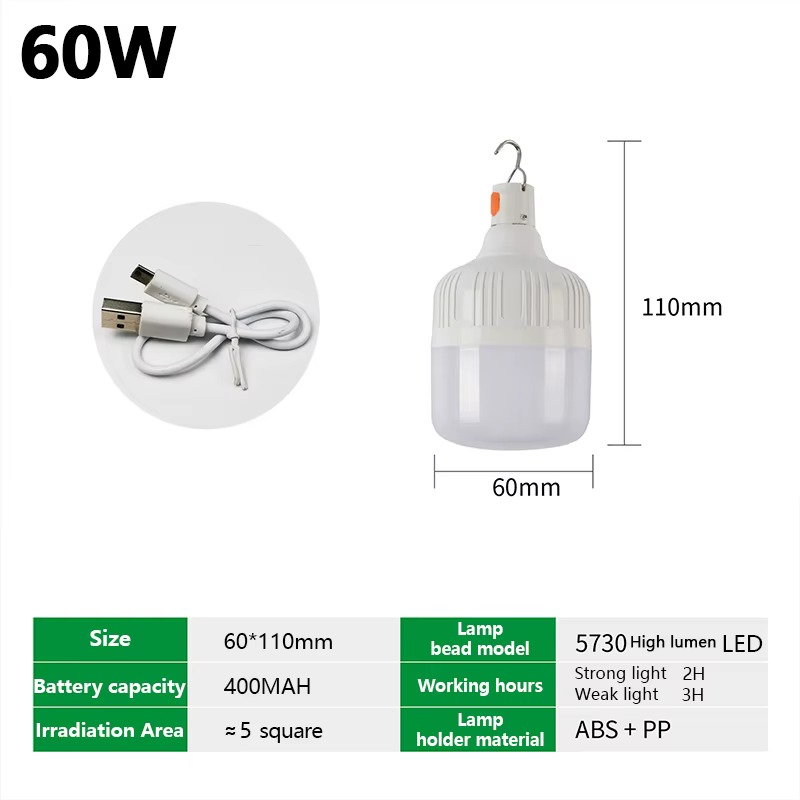 Lampe LED Portable Rechargeable par USB, Éclairage d'Extérieur, Ampoule de Secours, Haute Puissance,