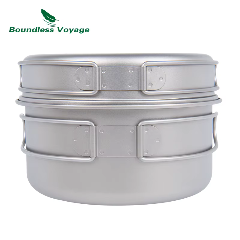 Boundless Voyage-Ensemble de casseroles en titane avec plaque pliante, bol ultraléger, camping, rand