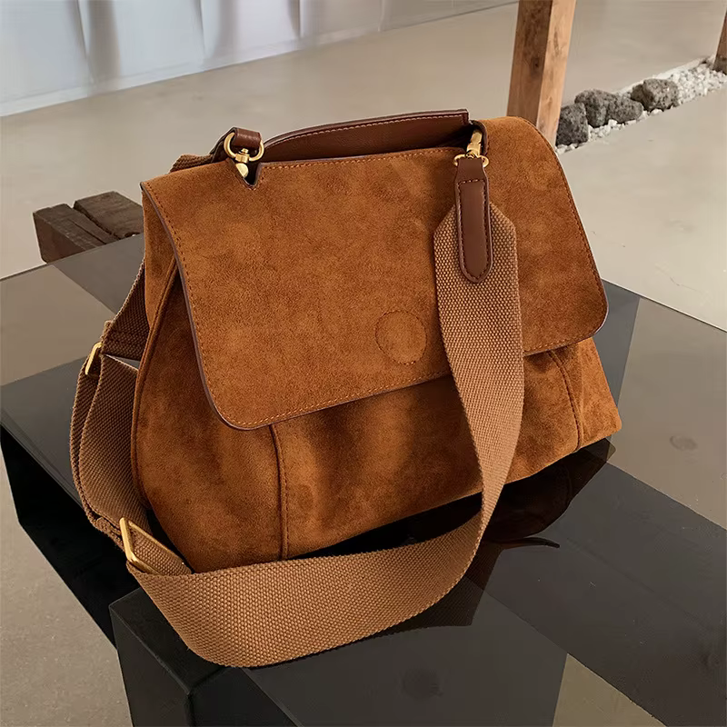 Sac à bandoulière en cuir suédé pour femmes, sacoche à bouton magnétique, grande capacité, fourre-to