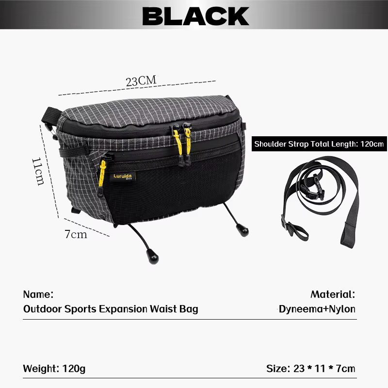 Sac banane de randonnée en nylon imperméable et durable Dyneema, sac de taille léger pour sports de