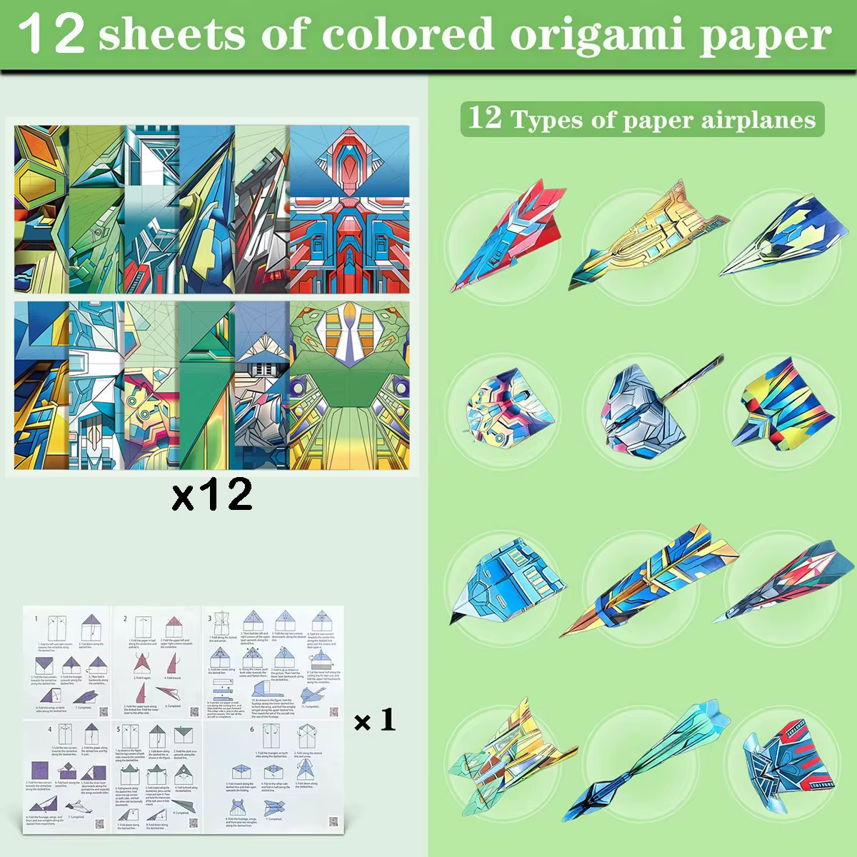 Kit d'avions en papier origami 12/32 feuilles, 16 modèles classiques, avions de record mondial, cade