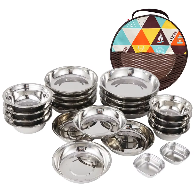 Nouveau ensemble d'assiettes à manger portables de cuisine de Camp de 22 vaisselle de Camping en ple