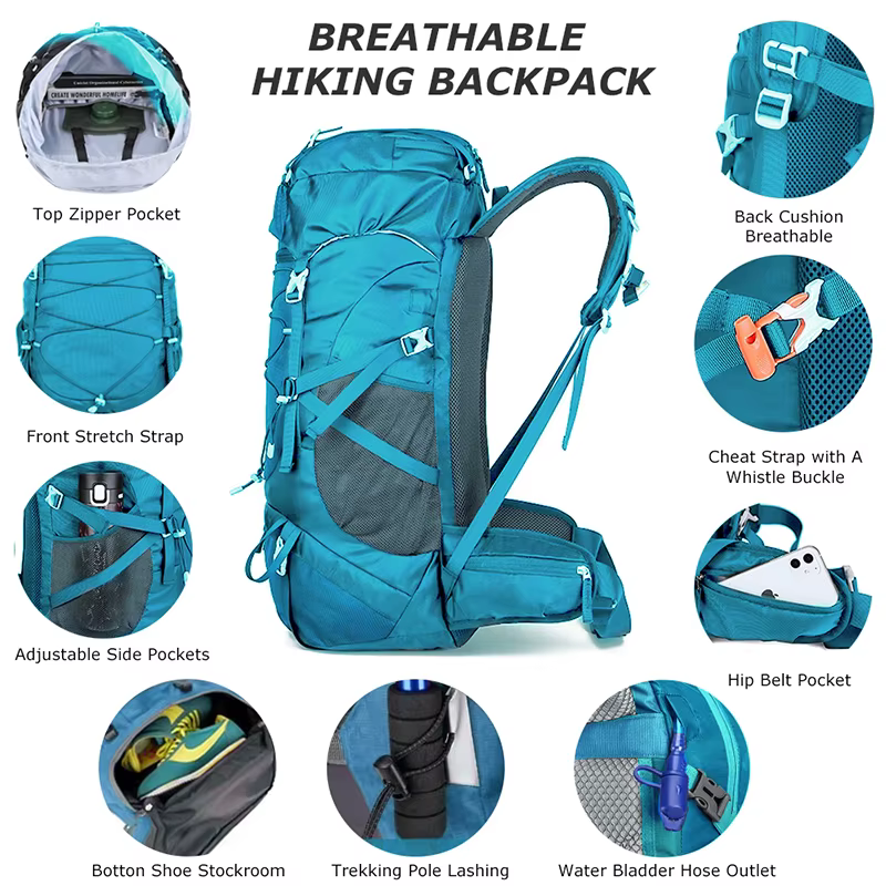 WESTTUNE 50L sac à dos de randonnée avec housse de pluie sac d'alpinisme multifonctionnel sac à dos 