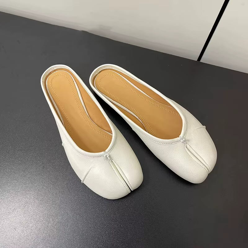 Tibi SplitToe chaussures en cuir véritable femmes pantoufles Vintage plissé en peau de mouton baller