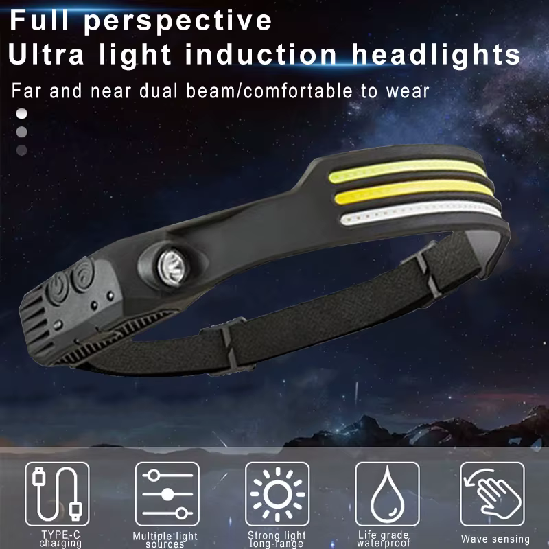 COB LED capteur lampe frontale lampe frontale à Induction batterie intégrée lampe de poche USB Recha