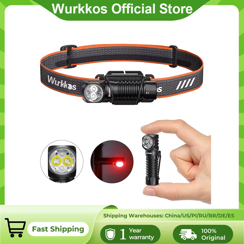 Lampe frontale Wurkkos HD12 850 lumens avec lampe torche à lumière rouge et clip magnétique, idéale