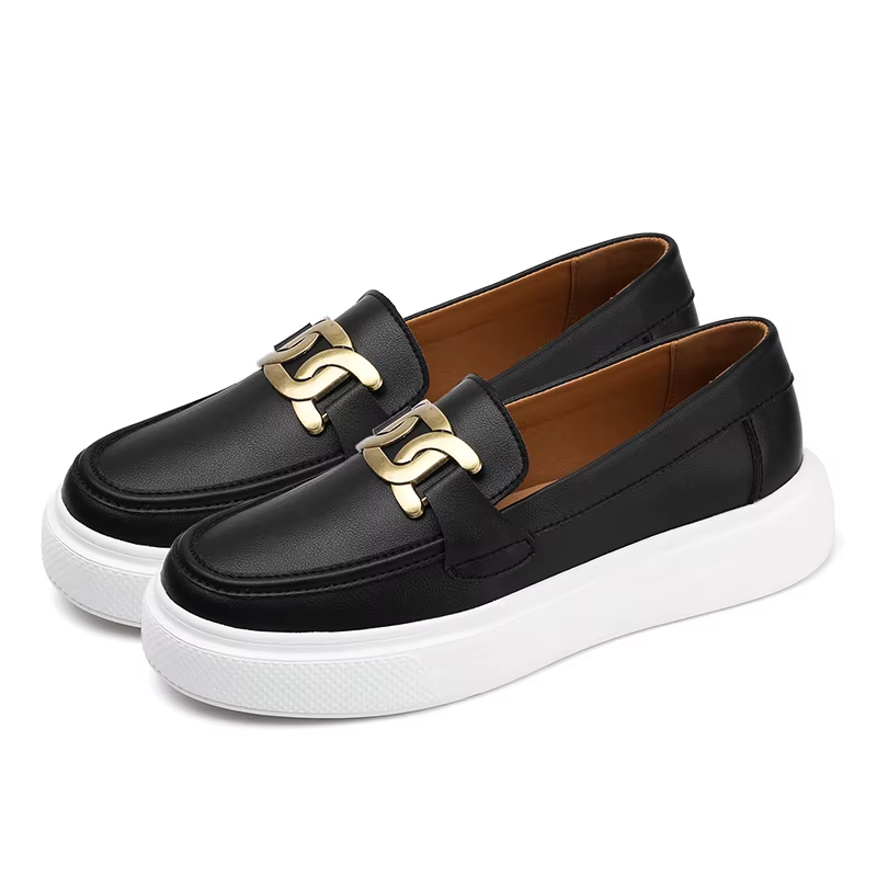 Offre spéciale Couple chaussures en cuir décontractées qualité noir chaussures à enfiler hommes femm