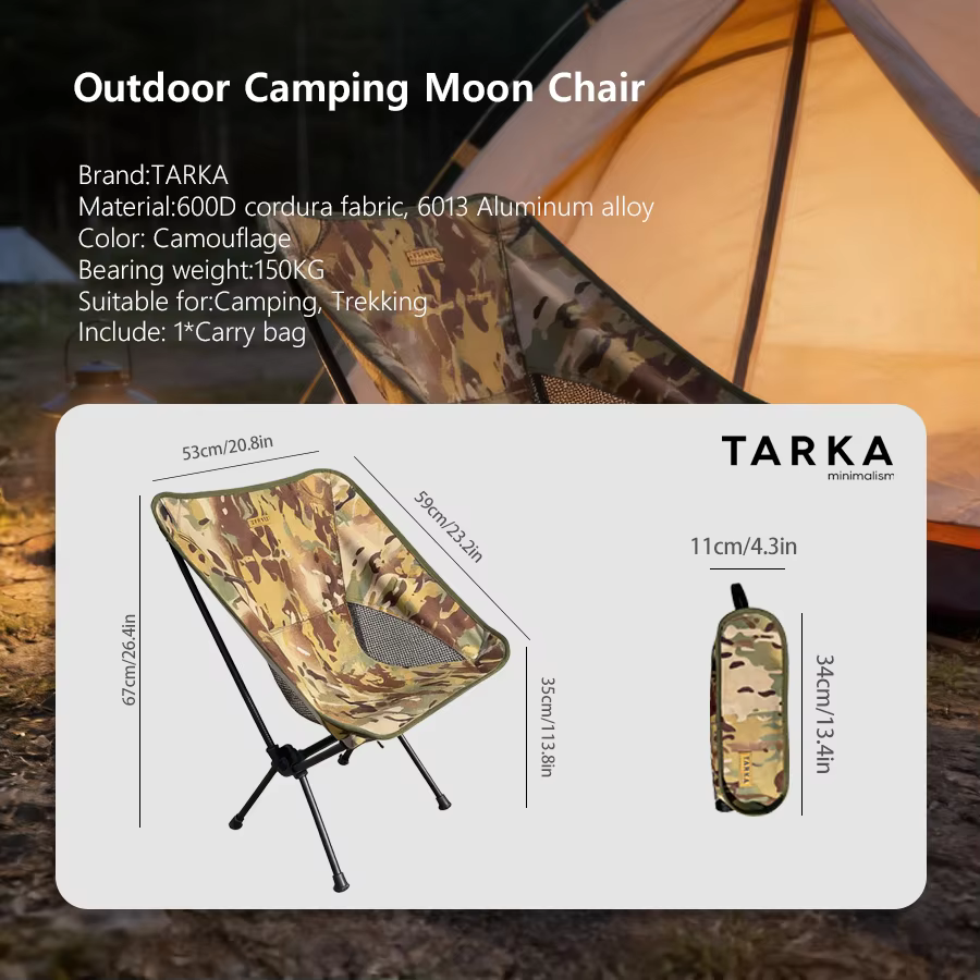 Chaise de randonnée relaxante ultralégère 2 en 1 TARKA, chaise pliante camouflage, siège portable po