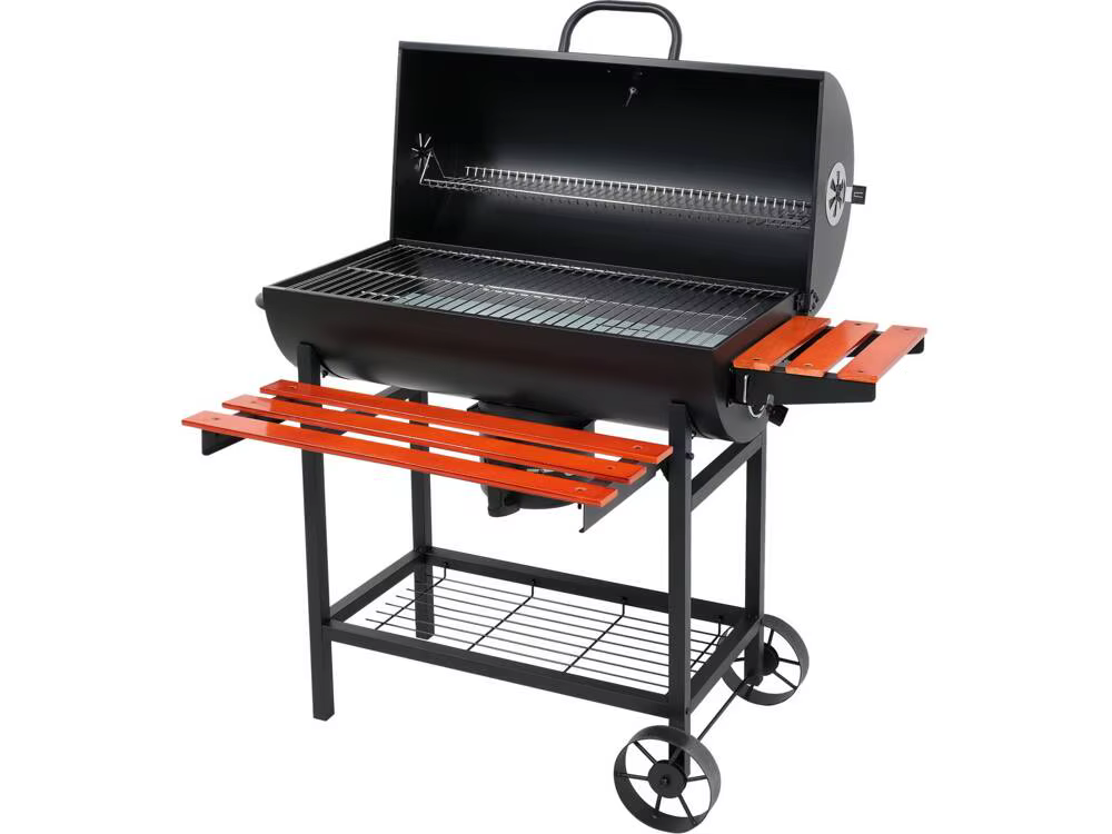 Barbecue de cuisine en plein air, grand chariot robuste, baril de gril à charbon de bois, fumeur ave